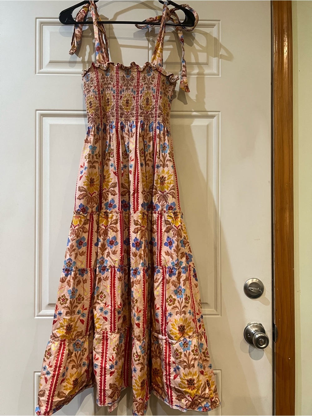 Hill House The Nap Dress Smocked Floral Tie-Shoulder Maxi Dress Size Medium - Picture 6 of 9